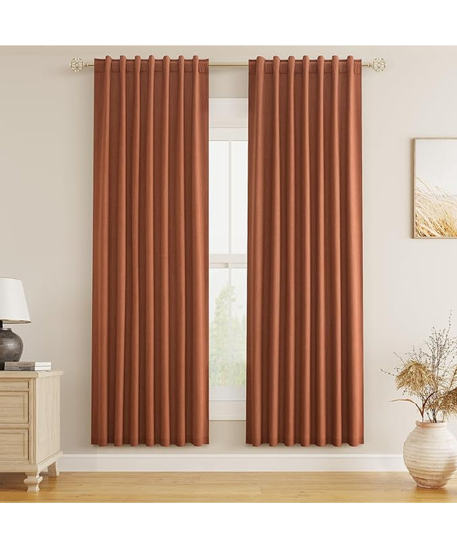 Guken Terracotta Linen Blackout Curtains 72 Inch Length 2 Panels Set Fall Curtains for Living Room Bedroom Back Tab Thermal Insulated 100% Black Out Linen Drapes, 52x72