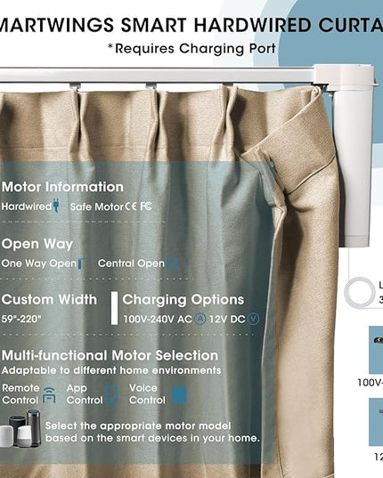 SmartWings Automatic Curtain Opener with Drapery, Motorized Vertical Blinds with Remote, Electric Closet Doors Sliding Panels Compatible with Alexa Google Homekit, 90% Blackout Wheat