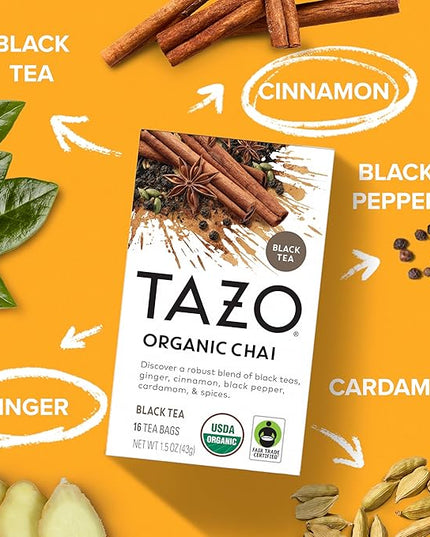 TAZO Tea Bags, Regenerative Organic: Chai Black Tea, Awake English Breakfast Black Tea, & Earl Grey Tea 16 CT (1ea) (Variety Pack)
