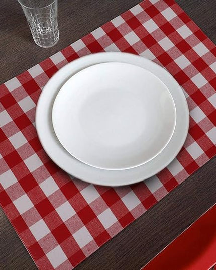 Urban VillaPlacemats for Dining Table 100% Cotton Placemats 14''x20'' Over Sized Tablemats Set of 6Placemats Red/White Buffalo Check Tablemats for Family Dinners Wedding PartiesPlacemats