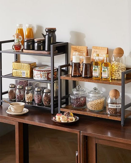 IBUYKE 3-Tier Spice Rack Industrial Counter Shelf Desktop Storage Organizer Standing Seasoning Rack for Countertop Kitchen Office Living Room Desktop Black UTLJ021B