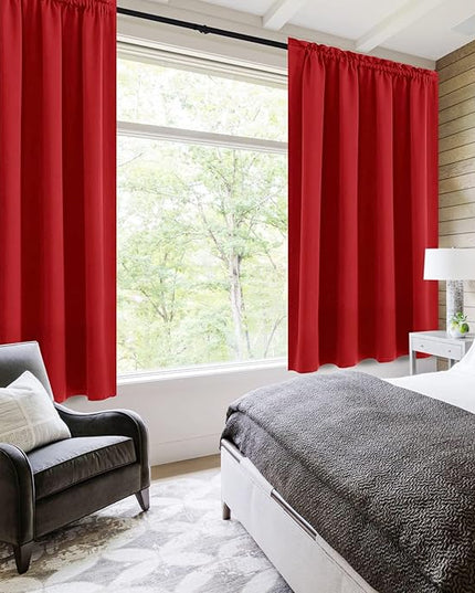 DWCN Christmas Blackout Curtains Room Darkening Thermal Insulated Bedroom Curtains Window Curtain Panels, 52 x 45 inches Long, Set of 2 Red Rod Pocket Drapes