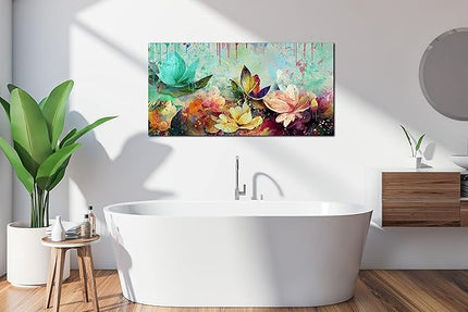GUGIKA Lotus Flower Wall Art for Living Room, Floral Canvas Wall Decor for Bedroom, Colorful Print Paintings, Size 20x40 Inches