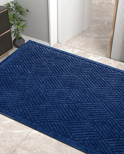 Sturdy Front Door Mat, Absorbent Muddy Dirt Resist Welcome Door Mats Outdoor Indoor, Stain and Fade Resistant, Non-Slip Rubber Backing Low Profile Doormat for Entryway, 47×32, Blue