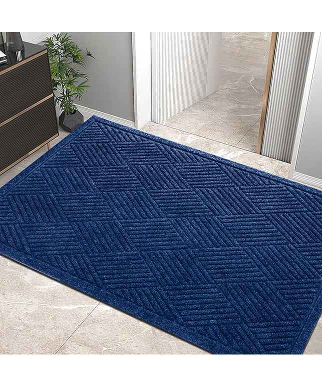 Sturdy Front Door Mat, Absorbent Muddy Dirt Resist Welcome Door Mats Outdoor Indoor, Stain and Fade Resistant, Non-Slip Rubber Backing Low Profile Doormat for Entryway, 47×32, Blue