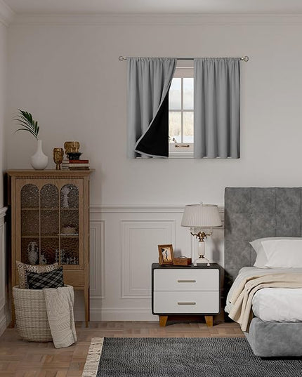 BGment 100% Blackout Curtains for Bedroom 45 Inch Length 2 Panels, Thermal Insulated Room Darkening Curtains Rod Pocket Soundproof Bedroom Living Room Window Curtains, Dove Grey, Each 42 Inch Wide