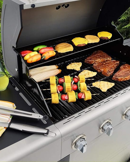 Kenmore 4-Burner Gas Grill with Side Burner, Outdoor BBQ Grill, Propane Gas Grill, Cast Iron Cooking Grates, Electronic Ignition, Warming Rack, Open Cart Design, 53000 BTUs, Stainless Steel