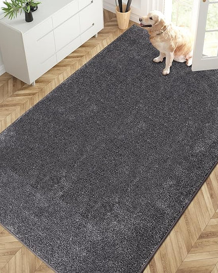 PURRUGS Easy Care Area Rug 4.5ft x 7ft, Non-Slip Washable Entryway Rug, Dog Door Mat, Stain Resistant Accent Rug for Hallway, Living Room, Bedroom and Mudroom, Light Grey-Dark Grey