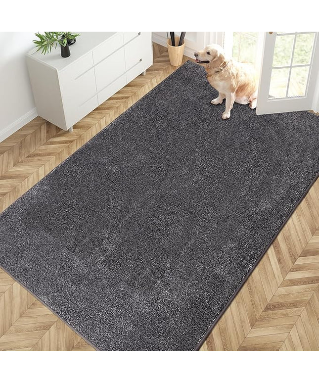 PURRUGS Easy Care Area Rug 4.5ft x 7ft, Non-Slip Washable Entryway Rug, Dog Door Mat, Stain Resistant Accent Rug for Hallway, Living Room, Bedroom and Mudroom, Light Grey-Dark Grey