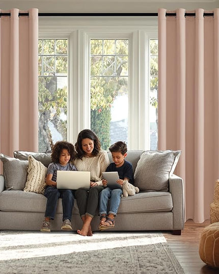 JIUZHEN Blush Pink Blackout Curtains with Tiebacks Thermal Insulated, Light Blocking and Noise Reducing Grommet Curtains for Bedroom and Living Room,Set of 2 Window Curtain Panels, 60 x 72 Inch Length