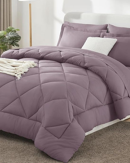 CozyLux King Size Comforter Set Dusty Purple - 7 Pieces Bed in a Bag King, Soft Bed Set for All Seasons, Bedding Set with Down Alternative Comforter, Sheets, Pillowcases & Shams, Grayish Purple