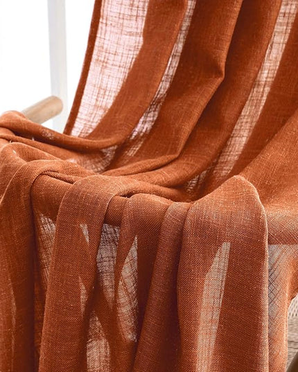 MIULEE Rust Curtains 96 Inch Length 2 Panels for Bedroom Living Room, Terracotta Soft Thick Linen Textured Window Drapes Semi Sheer Light Filtering Back Tab Rod Pocket Burlap Look Fall Decor
