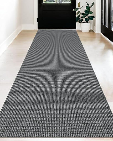 KOZYFLY Long Runners for Hallways 3x12 ft Washable Kitchen Runner Non Slip Rubber Backed Hallway Rugs Cotton Entryway Runner Rug Floor Carpet for Indoor Hall, Backdoor, Kitchen, Grey/Dark Grey