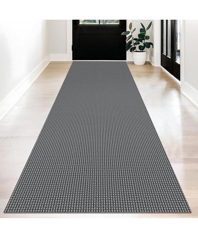 KOZYFLY Long Runners for Hallways 3x12 ft Washable Kitchen Runner Non Slip Rubber Backed Hallway Rugs Cotton Entryway Runner Rug Floor Carpet for Indoor Hall, Backdoor, Kitchen, Grey/Dark Grey