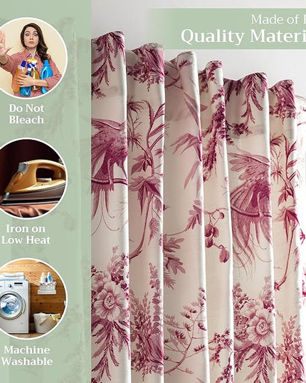 Maison d' Hermine Curtains for living room 100% Cotton 124 inch length One Panel Light Filtering Toile Curtain for Bedroom Windows with rod and loop Pockets Drapes (Paradise Lacquer Red, 50"W x 124"L)