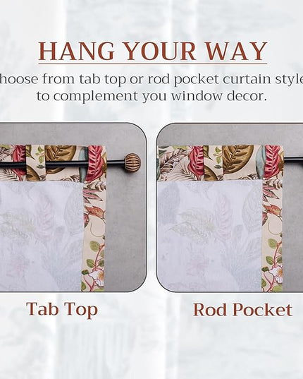 Maison d'Hermine Curtains for Living Room 100% Cotton 124 inch Length Two Panels Light Filtering Curtains for Bedroom Windows with Rod and Loop Pockets Drapes (Cacatoes - Beige, 50" W x 124" L)