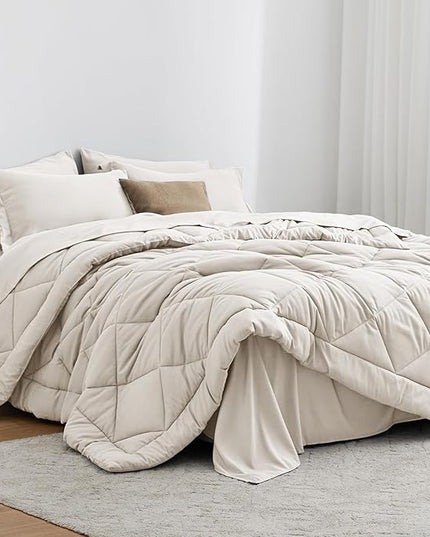 Love's cabin Full Comforter Set Off White, 7 Pieces Full Bed in a Bag, All Season Bedding Sets with 1 Comforter, 1 Flat Sheet, 1 Fitted Sheet, 2 Pillowcase and 2 Pillow Sham