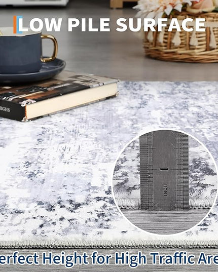 Modern Abstract Runner Rug 2x5 Washable Non Slip Stain Resistant Rug for Bedroom Living Room Non Shedding Low Pile Indoor Floor Cover,Light Grey