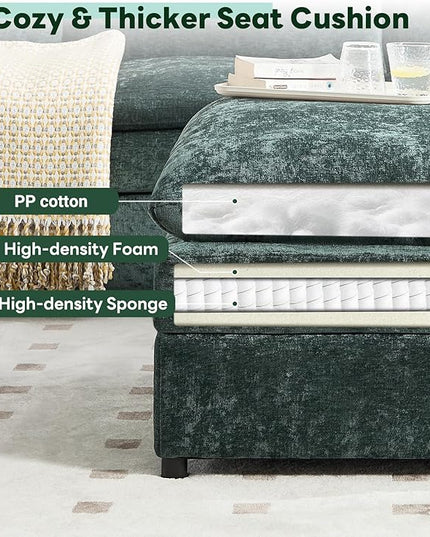 Tbfit Single Sofa Ottoman, Modern Comfy Cloud Sofa, Spring Seat Cushions, Chenille, Green