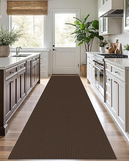 KOZYFLY Runners for Hallways 3x10 ft Washable Kitchen Runner Non Slip Rubber Backed Hallway Rugs Cotton Entryway Runner Rug Floor Carpet for Indoor Hall, Backdoor, Kitchen, Reddish Brown/Coffee