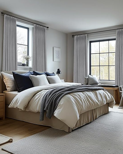 100% Blackout Shield Linen Look Textured Pinch Pleated Curtains Blackout Drapes 90 Inch Long 2 Panels Set, Faux Linen Blackout Curtains for Bedroom & Living Room, 40" W x 90" L, Grey
