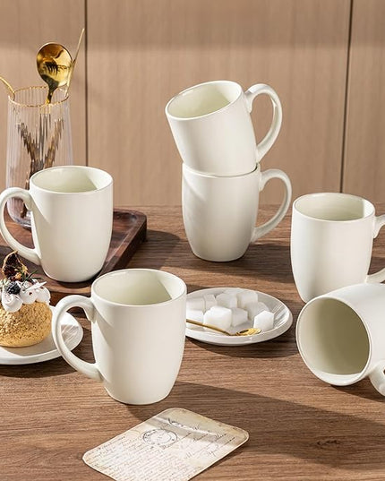 AmorArc 16oz Coffee Mugs Set of 6, Large Ceramic Coffee Mugs for Man, Woman, Dad, Mom, Modern Coffee Mugs with Handle for Tea/Latte/Cappuccino/Cocoa. Dishwasher&Microwave Safe, Light Beige
