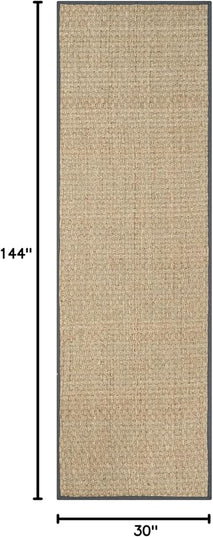 SAFAVIEH Natural Fiber Collection Runner Rug - 2'6" x 12', Natural & Dark Grey, Seagrass, Basketweave Pattern with Border (NF114Q)