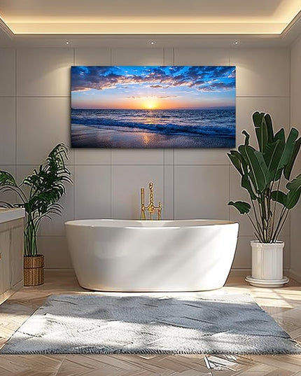 hyidecorart Wall Art Moon Sea blue Ocean Landscape Paintings Bedroom Canvas Art Print wall art for living room Paintings for Wall Decor and large Home Decor (30 x 60inch x 1pcs)