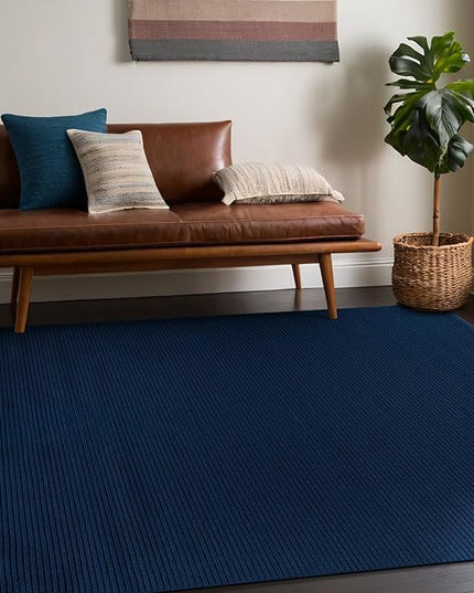 Beverly Rug Non-Slip Modern Rug 5x7 Solid Traditional Rubber Backing Machine Washable Soft Thin Indoor Area Rugs for Living Room Stain Resistant Non Shedding Casual Carpet (5 x 7 Navy Blue)