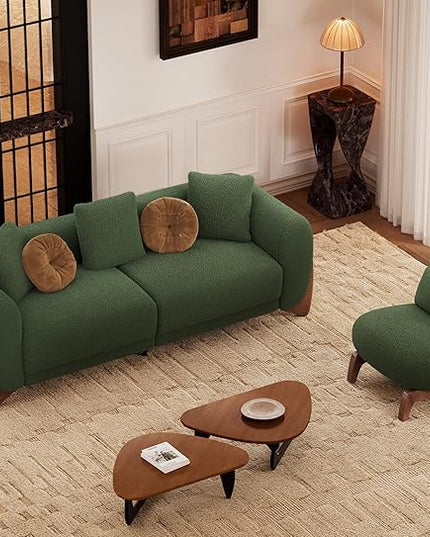 Morden Fort 2 Piece Cloud Couch Set, Modern Sherpa Boucle Sofa Set with Wood Legs, Skin-Friendly Minimalist Upholstered Comfy Couch Sofas for Living Room, 3-Seater Sofa & Tilt Back Chair, Green