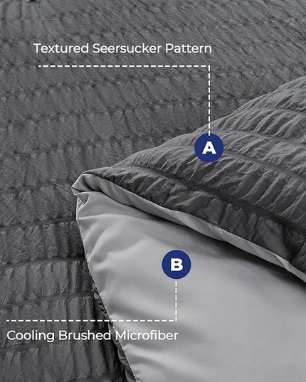HYMOKEGE Dark Grey/Light Grey King Size Comforter Set Seersucker 7 Pieces, All Season Luxury Bed in a Bag for Bedroom, Bedding Set with Comforter, Sheets, Pillowcases & Shams