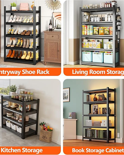 Storage Shelves, Garage Metal Shelving Unit, Adjustable, Double-Layer Column with Reinforced Ribs, Heavy-Duty, Capable of Bearing 600-3600 lbs (Black, 47''W*24''D*54''H, 4-Tier)
