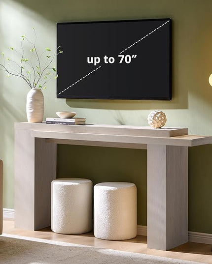 OKD 63 Inch Modern Entryway Console Table, Solid Geometry Accent Sofa Table Behind The Couch, Narrow Console Table for Entryway, Hallway, Living Room, Foyer, White Alder