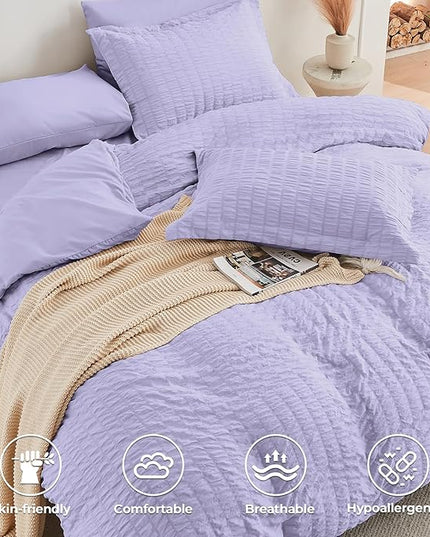 HYMOKEGE Light Purple Twin Comforter Set Seersucker 5 Pieces, All Season Luxury Bed in a Bag for Bedroom, Bedding Set with Comforter, Sheets, Pillowcase & Sham