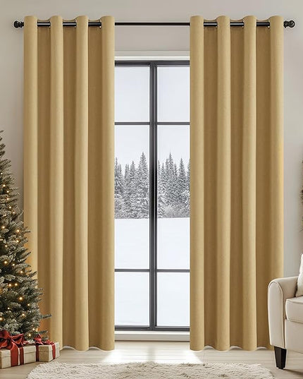 ChrisDowa 100% Blackout Mustard Yellow Solid Curtains 84 Inches Long 2 Panels for Bedroom Living Room,Farmhouse Room Darkening Thermal Insulated Soundproof Grommet Top Window Treatment Drapes,52x84