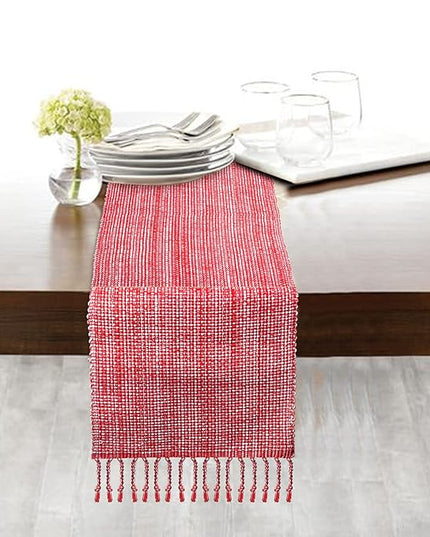 Urban Villa Table Runner 100% Cotton Two Tone Tablerunner Home Kitchen Dining Décor Table Runner 14''x72'' Red/White Table Runner with Fringes Cocktail Parties Wedding BBQ's Everyday use Table Runner