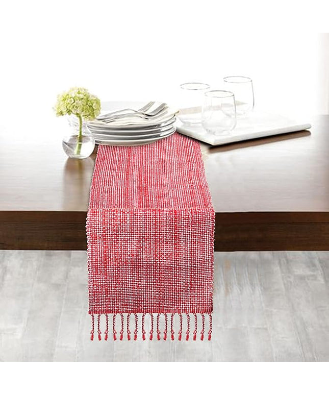 Urban Villa Table Runner 100% Cotton Two Tone Tablerunner Home Kitchen Dining Décor Table Runner 14''x72'' Red/White Table Runner with Fringes Cocktail Parties Wedding BBQ's Everyday use Table Runner