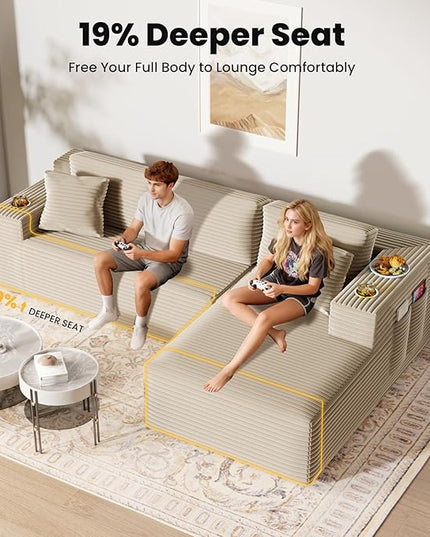 Bashaw 108" Cloud Sectional Couch Sofa with L-Shape Chaise, Modern Modular Sofa Couch Upholstered Couches for Living Room Bedroom, No Assembly Required (Beige, Right Facing Chaise)