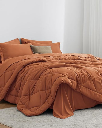 Love's cabin Twin Comforter Set Terracotta, 5 Pieces Twin Bed in a Bag, All Season Bedding Sets with 1 Comforter, 1 Flat Sheet, 1 Fitted Sheet, 1 Pillowcase and 1 Pillow Sham