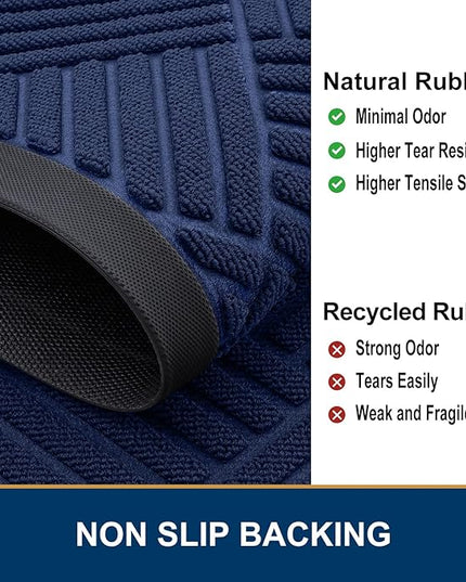 Smiry Front Door Mat Outside Entrance, Heavy Duty Outdoor Indoor Natural Rubber Doormat, Non Slip, Trap Dirt and Moisture, Easy Clean, Low Profile Patio Porch Entryway Mat, 47x32, Navy Blue