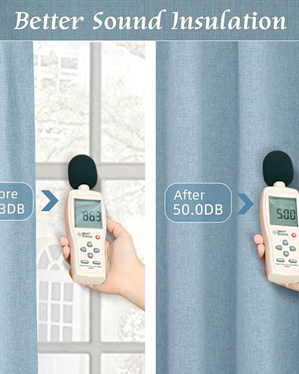 LAMIT Linen 100% Blackout Window Curtains for Bedroom, 45 Inches Linen Textured Thermal Farmhouse Curtains Back Tab and Rod Pocket Window Panels with White Liner, 2 Panels, 38 x 45 Inch, Stone Blue