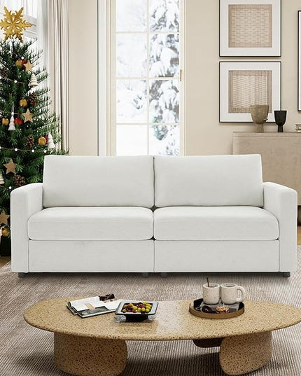 Tbfit Sectional Couch Loveseat, 79" Modern Comfy Sofa with Deep Seat, Removable Cover & Reversible Cushion, White