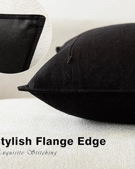 Foindtower Pack of 2, Decorative Linen Soild Throw Pillow Covers Soft Accent Cushion Case Boho Farmhouse Neutral Pillowcase for Chair Couch Sofa Bedroom Living Room Home Decor 26 x 26 Inch Black