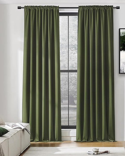 DONREN Olive Green Curtains 96 Inch Length for Sliding Glass Patio Door,Blackout Window Curtain Panels for Living Room,Thermal Insulated Bedroom Home Decor,Set of 2 Panel,W 52 by L 96 Inch