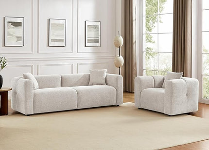 VANOMi Living Room Furniture Sets Include 95" Sofa & 42" Armchairs, Boucle Upholstered Oversized Couch with Pillows, Living Room Furniture Set for Bedroom Apartment (Light Khaki, 1 Sofa+1 Chair)