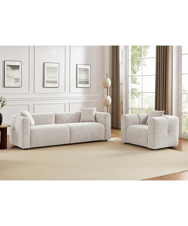 VANOMi Living Room Furniture Sets Include 95" Sofa & 42" Armchairs, Boucle Upholstered Oversized Couch with Pillows, Living Room Furniture Set for Bedroom Apartment (Light Khaki, 1 Sofa+1 Chair)