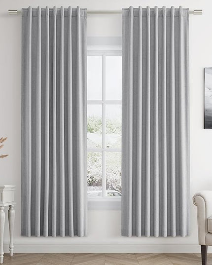 Guken Grey Linen Blackout Curtains 72 Inch Length 2 Panels Set for Living Room Bedroom Back Tab Thermal Insulated 100% Black Out Linen Drapes Room Darkening Window Curtains 72 Inches Long