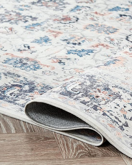 jinchan Hallway Runner Rug 2x8 - Vintage Kitchen Rug Washable Runner Floral Boho Floor Cover Lightweight Non Slip Thin Retro Distressed Carpet for Bathroom Laundry Room Bedroom Stairway Grey Multi