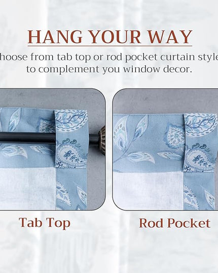 Maison d' Hermine Curtains for Living Room 100% Cotton 96 inch Length One Panel Light Filtering Curtains for Bedroom Windows with Rod and Loop Pockets Drapes (Ramage Steel Blue, 50" W x 96" L)
