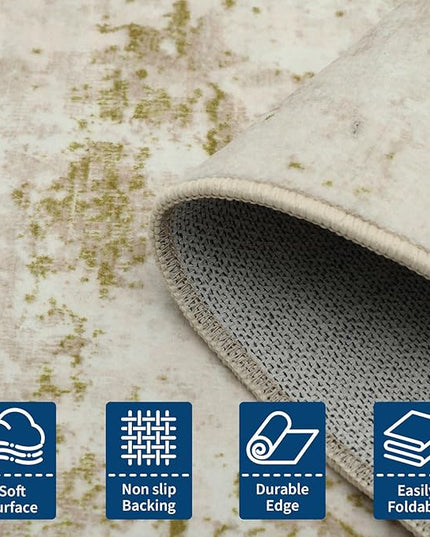 Modern Abstract 8x8 Round Area Rug Non Slip Non Shedding Rug Low Pile Stain Resistant for Bedroom Living Room Office Dining Room,Golden Grey